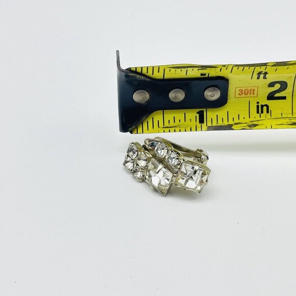 Stacked Rhinestone Clip On Earrings Silver Tone Glam Bling Sparkle Holiday Party - Picture 3 of 8
